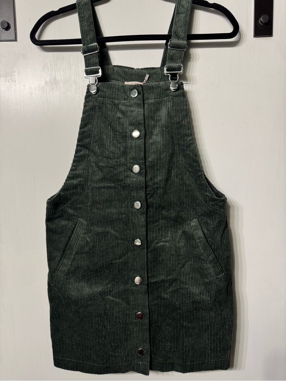 Francesca's Olive Green Corduroy Pinafore Dress